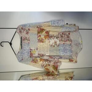 100% linen Patchwork Floral Bell Sleeve Tunic Top